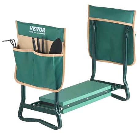VEVOR Garden Kneeler and Seat, 6 in Wide Kneeling Pad, Heavy Duty Garden Kneeling Stool, Folding Garden Seat with 2 Tool Bags, Relieve Knee & Back Pain, Portable Garden Bench for Women Grandparents