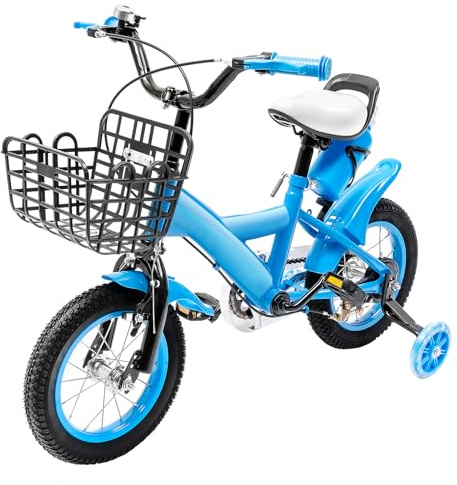 GDSKR 12 Zoll Kinderfahrrad, Bequemer Kinder Fahrrad, Karbonstahl, Zwei Bremsen, mit Stützrädern, für Ab 2-4 Jahre Jungen und Mädchen, Anti-Rutsch-Armlehne und Schutzbleche, Höhenverstellbar