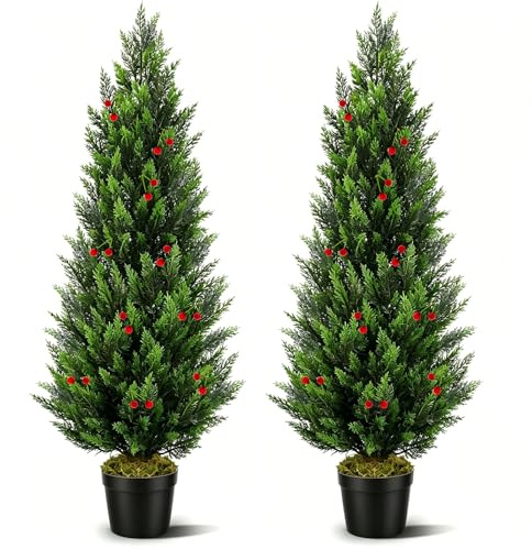 KARYLLYD Alberi di cedro artificiale alti 1,2 m – 2 pezzi, arbusti di pino sintetico, decorazione per piante, cespugli artificiali di cipresso per casa, porta d'ingresso, esterni e interni
