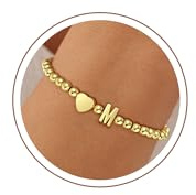 SLOONG Weihnachtsgeschenke für Frauen Mädchen Kinder, 18K Gold/Silber Vergoldet Herz Armband mit Buchstaben Monogramm Armbänder Personalisiert Armkette Schmuck Geschenke für Frauen Mädchen Freundin