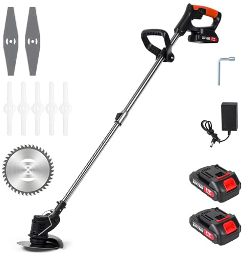 Akku Rasentrimmer mit Akku, 21 V Freischneider mit Unkrautbürste, Elektrischer Unkraut Trimmer für Garten und Rasenkanten, Kabelloser Freischneider zum Trimmen, Leicht (Schwarz)