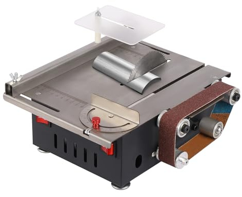 Mini Bandschleifer 200W Elektrischer Bandschleifer, Stationäre Schleifmaschine mit 4 Klingen & 10 Schleifbändern, 10000 U/min Präzisions-Tischsäge für Holz, Stein, Bambus, Kunststoff