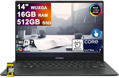 ASUS Zenbook 14 Laptop 14 WUXGA OLED Touch (500nits HDR, 100% DCI-P3) Intel 16-core Ultra 7 255H (Beats Ultra 9 185H) 16GB RAM 512GB SSD per Creator Business Professional Win11 ICP Hub