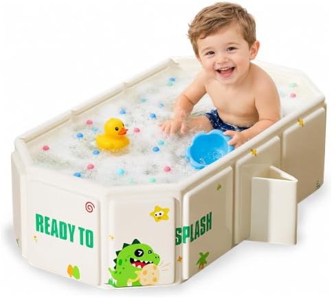 Baignoire Bebe Pliable, Grande Baignoire Pliante Baignoire Enfant avec Bouchon de Vidange pour Enfant 0-8 Ans