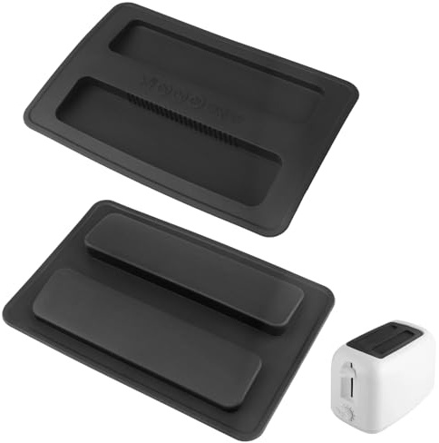 2 Pack Silicone Toaster Covers, Reusable 2 Slice Toaster Lid, Bread Maker Dust Cover, Wide Slot Toaster Protector for Kitchen, 15.8x10.5cm (Black)