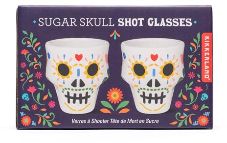 Kikkerland Sugar Skull Shot Glasses – Decorative Drinkware for Dia de Los Muertos – Set of 2