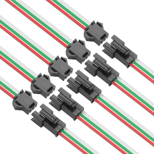 YAODHAOD 5PCS 15 cm Long 3-Pin JST SM Extension Cable Connectors, 22AWG 3-Pin JST SM Blank Wires, Suitable for WS2812B, WS2811, WS2812, WS2814, SK6812 and LED Light Strips