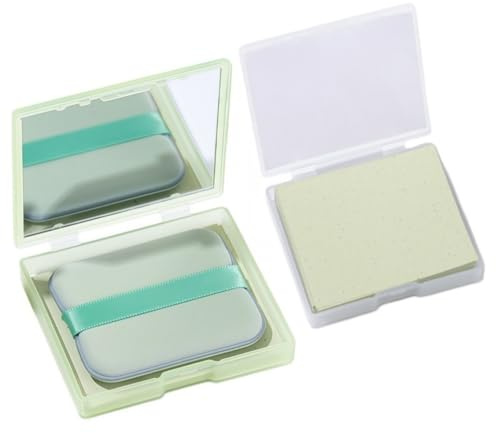 100 PCS Blotting Paper with Mirror & Puff + 300 Replacement Cartridges, Oil Absorbing Sheets for Face, Facial Oil Blotting Sheets for Shine Control & Grease Removal, Suitable for Everyone, Safe(Green)