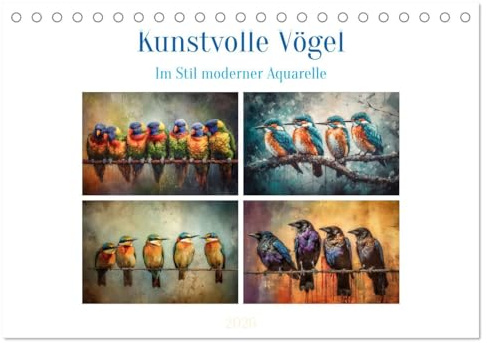 Kunstvolle Vögel (Tischkalender 2026 DIN A5 quer), CALVENDO Monatskalender: Vögel sind gefiederte Tiere, die es in verschiedenen Arten und Größen gibt. (CALVENDO Tiere)