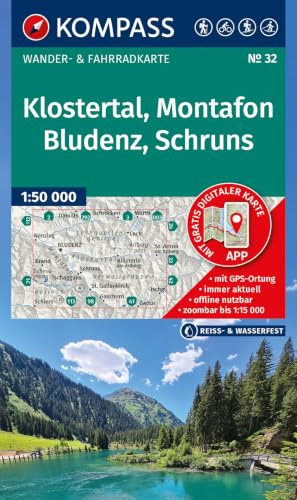 KOMPASS Wanderkarte 32 Klostertal, Montafon, Bludenz, Schruns 1:50.000: Wander- und Fahrradkarte in einem - inklusive Offline-Verwendung in der KOMPASS-App. Wander-& Radwege. Skitouren. Langlaufen.