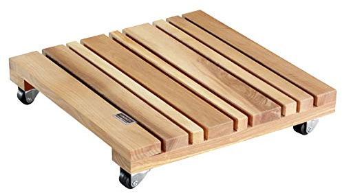 WAGNER Pflanzenroller FENG Shui 28 x 28 x 5,5 cm I Pflanzenroller für Innenbereich I Blumenroller aus FSC®-Erlenholz, Natur geölt I Kübelroller aus Holz I Tragkraft 100 kg I Made in EU - 20023001