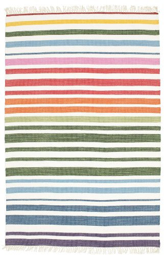 RugVista, Rainbow Stripe, Teppich, Kurzflor Teppich, 140 x 200 cm, Rechteckiger, Moderner Kelim Teppich, Wolle, Flur, Schlafzimmer, Küche, Wohnzimmer, Weiss, Off White