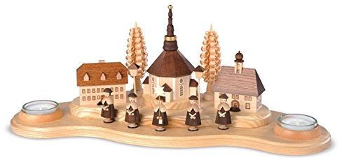 Rudolphs Schatzkiste Kerzenständer Kerzenhalter Seiffener Dorf groß Natur Teelichter (LxBxH):40x16x16cm NEU Kerze Kerzenleuchter Leuchter Wachskerze Kirche Holz Weihnachten Seiffen Erzgebirge