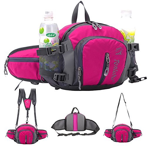 SINOKAL multifunktionale Militärstil Canvas-Pack Gürteltasche Wasser Widerstand Fanny Packungen mit Flaschenhalter für laufen, Wandern, Radfahren, Klettern, Camping Reisen (Rosa)