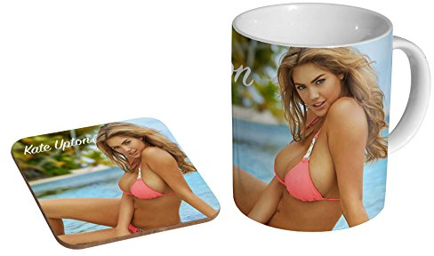 Kate Upton Keramik-Kaffeetasse + Untersetzer