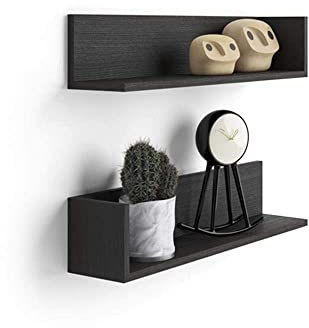 Mobili Fiver, Coppia di Mensole Luxury, Nero Frassino, 75 cmx16.5 cmx16.5 cm, Nobilitato, Mensole da muro per Camera, Corridoio, Cucina, Ingresso, Soggiorno, Ufficio, Made in Italy