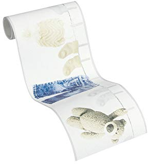 A.S. Création Bordüre Little Stars Borte mit niedlichen Teddybären 5,00 m x 0,17 m blau creme weiß Made in Germany 358461 35846-1