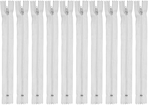 Faden & Nadel Reißverschluss Set: 10 Nylon Reißverschlüsse, nicht teilbar, 22 cm lang, weiß