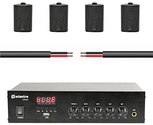 Adastra DM40 Digital 100V Mixer Amplifier 40W Bluetooth USB inc Speakers & Cable