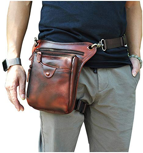 Le'aokuu Herren Echtes Leder Tasche Beinbeutel Beintasche Außenbeintasche Beinbeuteltasche Reisen Hüfttasche Wandern Klettern Oberschenkeltasche für Männer Frauen 211-5