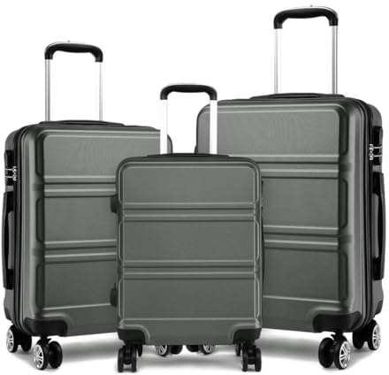 KONO Koffer Hartschale Set 3 Teilig Kofferset Leicht Hartschalenkoffer Trolleys Gepäcksets, Zwillingsrollen ABS Reisekoffer mit TSA Schloss, Rollkoffer Set 55cm/65cm/74cm (Grau, M/L/XL)