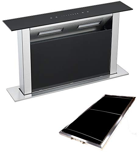 Cookology Downdraft Extractor Fan & Filters in Black Glass - 60cm Width - Kitchen Island Cooker Hood - Touch Control Panel - Concealed in Worktop - Powerful Extraction Rate - Replaces Grease Filter