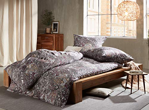 Bettwaesche-mit-Stil Mako Satin Paisley Bettwäsche orientalisch Beere grau 135x200 + 80x80 cm - 100% Baumwolle