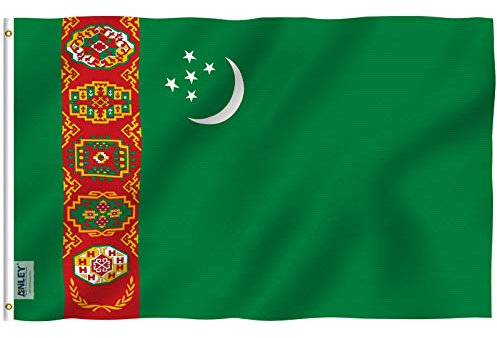 ANLEY Fly Breeze 3x5 Fuß Turkmenistan Flagge - Lebendige Farbe und UV-Lichtechtheit - Leinwandkopf und doppelt genäht - Turkmenische Flaggen Polyester mit Messingösen 3 X 5 FT