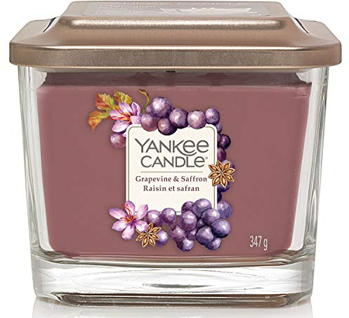 Yankee Candle mittelgroße Duftkerze mit 3 Dochten | Grapevine & Saffron | Brenndauer bis zu 38 Stunden | Elevation Kollektion mit Plattformdeckel