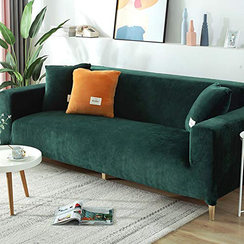 WCPQT Stretch Sanft Easy Fit Couchbezug,Elastische Dick Möbelschutz Sofabezug,Samt Sofa Abdeckung,Zu Loveseat Arm-Stuhl Grün 3 Sitzer