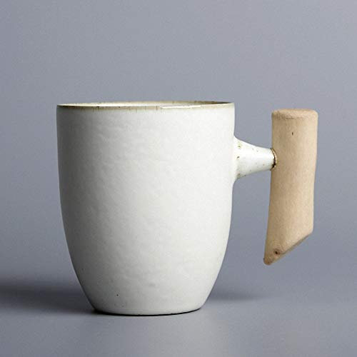 THUMBGEEK Japanischer Vintage-Kaffeetasse mit Holzgriff, Wasserbecher für Zuhause und Büro (weiß-C)