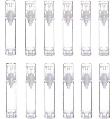 VASANA 12Pcs Empty Airless Vacuum Pump Bottle Refillable Plastic Cream Lotion Bottle Travel Sample Bottles for Cosmetic Make-up Toiletries Liquid Containers