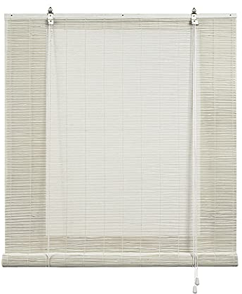 Tende a Rullo in Bambù da esterno e interni Tenda di Bamboo Naturale Tapparella di Bambù Avvolgibile per Porte e Finestre Cortina Romane di ventilazione Protezione solare STORESDECO Bianco 150x175 cm