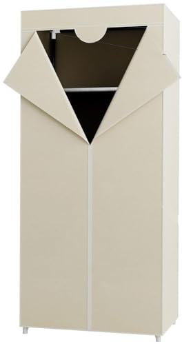 BAKAJI Kleiderschrank mit Rohrrahmen aus Metall, Bezug aus TNT-Stoff, doppelter Reißverschluss und Kleiderstange für Camping, Stoffschrank mit Kleiderstange, Größe 75 x 50 x 160 cm, (Beige)