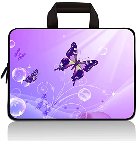 Universelle Tablet-Hülle für Kinder, 17,8 cm - 22,9 cm (7 - 9 Zoll), ultra-tragbar, Neopren, kompatibel mit Apple iPad Mini, Samsung, Google, HP, Acer, Lila Schmetterlinge