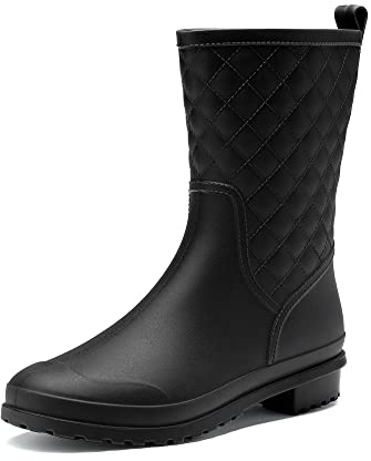 DREAM PAIRS Stivali di Gomma da Donna a metà Polpaccio Wellington Stivali da Giardino da Donna Impermeabili Stivali da Pioggia All'aperto,Size 40,Nero,SDRB2204W-E