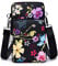 YAMEIZE Femme Sac Bandoulière Téléphone Crossbody-Imperméable Portable Porte Monnaie Réglable Sacoche Fleur Noir