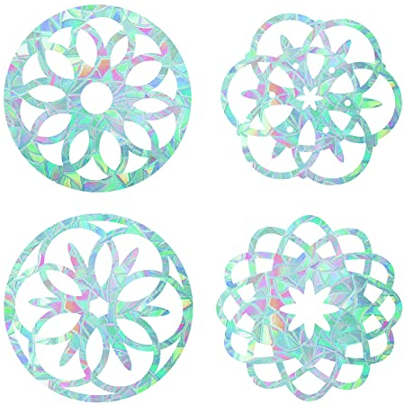 GORGECRAFT Fensteraufkleber Blume Des Lebens 16 Stück 4 Stile Regenbogen-Fenster-Aufkleber Antihaft-Glas-Aufkleber Nicht Klebend Statische Vinylfolie Für Schiebetüren Fenster Verhindern Vogelschlag