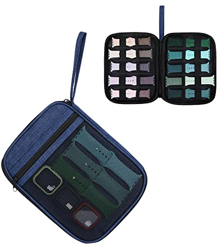 HUHYNN Aufbewahrungsbox für 10 Uhrenarmbänder, Tragetasche für 10 Uhrenarmbänder, Reise-Uhrenarmbänder, Aufbewahrungs-Organizer und Halterung für Uhrenarmbänder und Zubehör (nur Tasche) (blau)