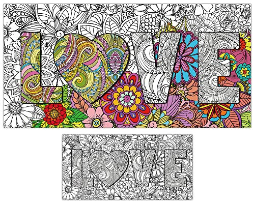 Riesige Mandala-Poster zum Ausmalen, 127 x 63,5 cm, Jumbo-Liebe-Mandala, Malposter für Kinder, Teenager, Erwachsene, große Mandala-Maltischdecke, riesige Kunsthandwerk für Zuhause, Klassenzimmer,
