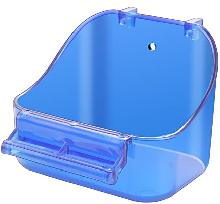 GURECOD Plastikbadewanne Vogelzubehör Hängender Vogelkäfig Dusche Futterbehälter Vogelbadewanne Kleine Vögel, Kanarienvögel, Wellensittiche, Papageien Zusätzliche Befestigungsschrauben (1PCS Blau)