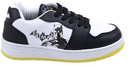 Zapatillas de Batman - Color Blanco y Negro - Talla 32 - Cierre con Elásticos - Zapatillas Deportivas Infantiles Bajas con Suela PVC - Producto Original Diseñado en España