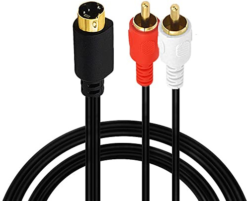 MTUERANC S-Video 4 Pin Mini DIN to RCA Splitter Cable, Gold Plated 4 Pin Mini DIN S-Video Male to 2 RCA Male Audio Y Splitter Extension Adapter Cable (1.5M/5 Feet)