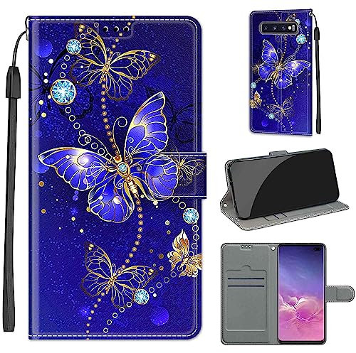 for Samsung Galaxy S10 Plus S10+ Case, PU Leather Wallet Book Flip Folio Stand View Cover Pouch Compatible with Samsung S10 Plus Phone Case (Butterfly)