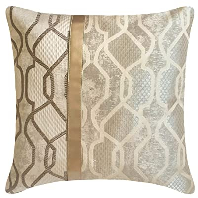 The HomeCentric Dekorativ Gold Kissen Überzüge, 2 Stück, 55x55 cm Die Seide Kissen, Kissenhülle mit Geometrisches Muster, Patchwork Kissen, Modern Kissen Überzüge - Multitude Luxe