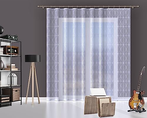 HAFT QBTEXTIL Gardine Jacquard Weiß Gardinenband Kräuselband 160 230 250 cm Muster symmetrisches Netz (160x450 cm)