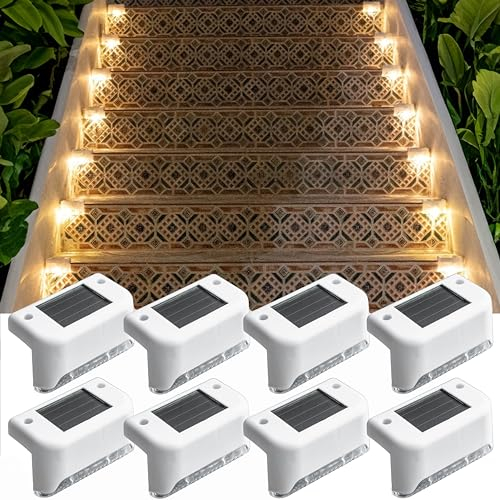 Liiisi 8 unità luce solare scale, decorazione terrazza esterna, luci solari, gradini esterni, recinzione, patio, terrazza, grondaia, luci solari esterne, luce calda.