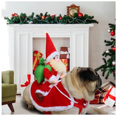 Hundekostüm Weihnachten,Xiuyer Hund Weihnachten Kostüm mit Santa Claus Reiten auf Haustier Katze Hundepullover Weihnachten Rot,Hund Weihnachten Kostüm Hundekostüm Weihnachten(M, Rot)