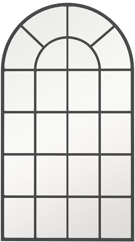 HOMCOM Miroir verrière Arche Style Industriel fenêtre Arcade métal Noir - 110 x 65 cm
