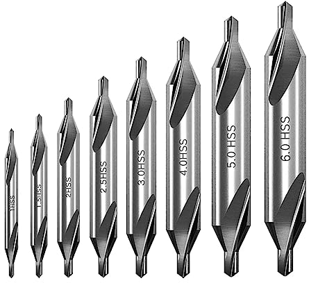 Saipor 8 Pieces HSS Centre Drill Bit Set, 60 Degree Angle Countersunk Drill Bit High Speed Steel Centre Drill Bits for Lathe Milling Metalworking (1/1.5/2/2.5/3/4/5/6 mm)